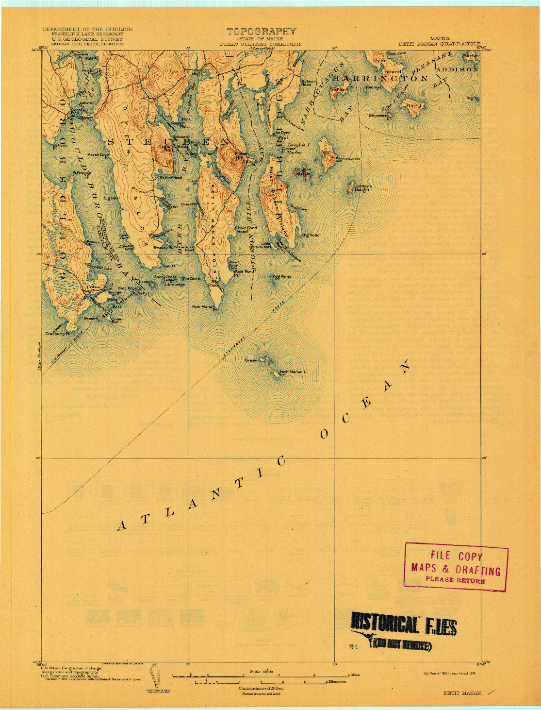 USGS 1:62500-SCALE QUADRANGLE FOR PETIT MANAN, ME 1904