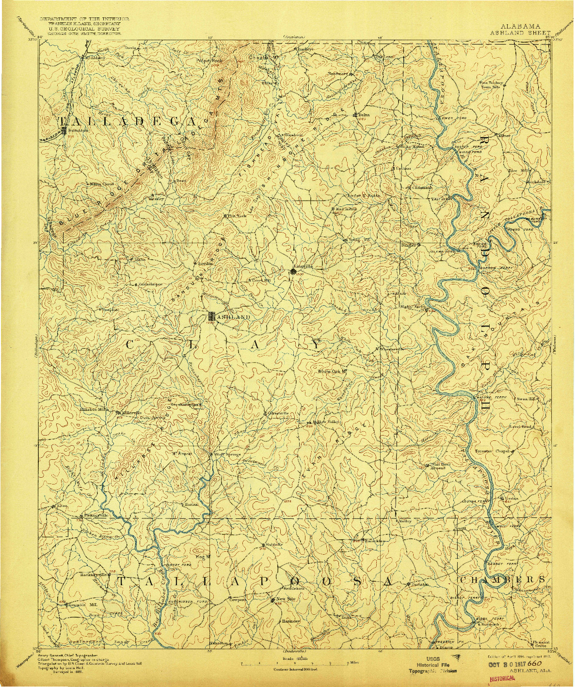 USGS 1:125000-SCALE QUADRANGLE FOR ASHLAND, AL 1891