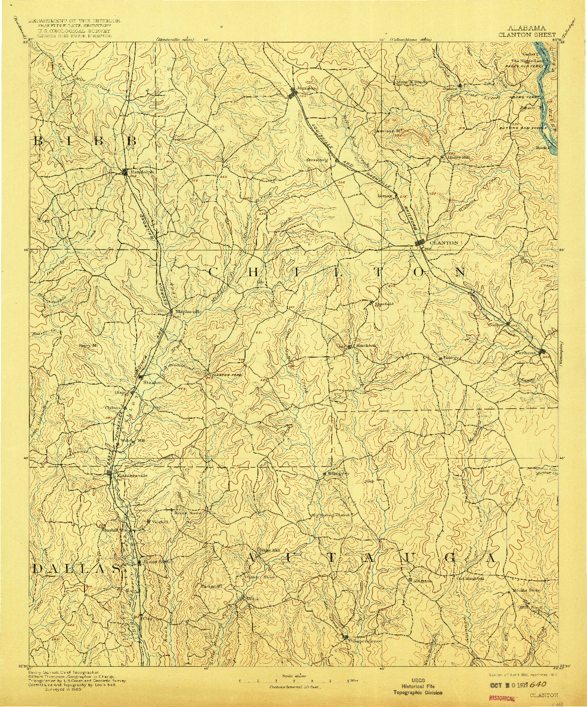 USGS 1:125000-SCALE QUADRANGLE FOR CLANTON, AL 1891