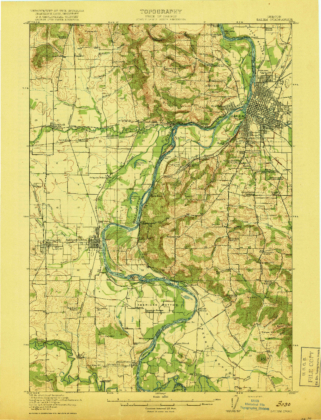 USGS 1:62500-SCALE QUADRANGLE FOR SALEM, OR 1917