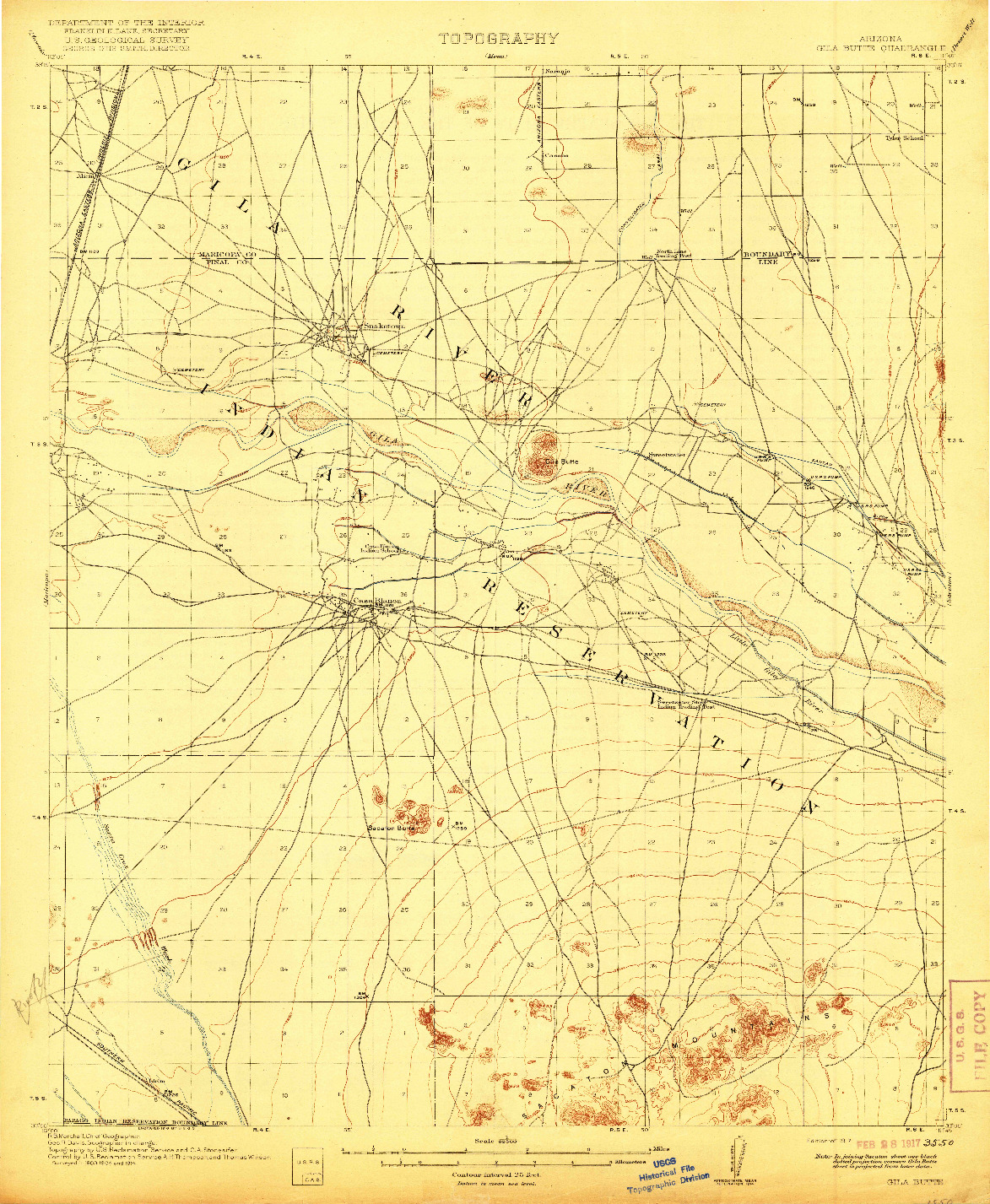 USGS 1:62500-SCALE QUADRANGLE FOR GILA BUTTE, AZ 1917