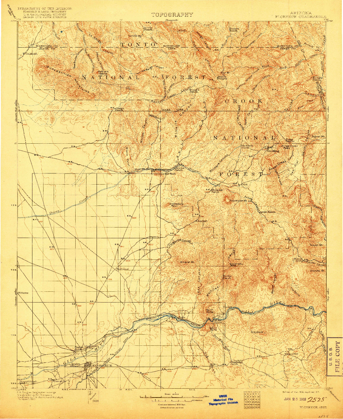 USGS 1:125000-SCALE QUADRANGLE FOR FLORENCE, AZ 1902