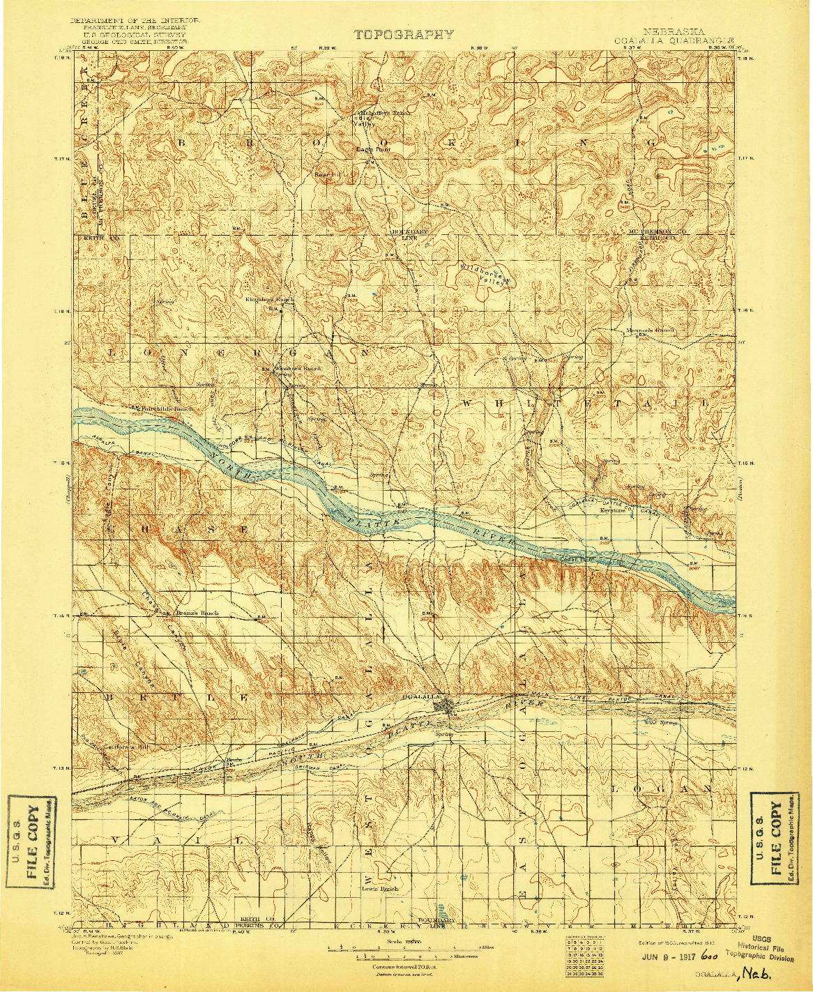 USGS 1:125000-SCALE QUADRANGLE FOR OGALLALA, NE 1900