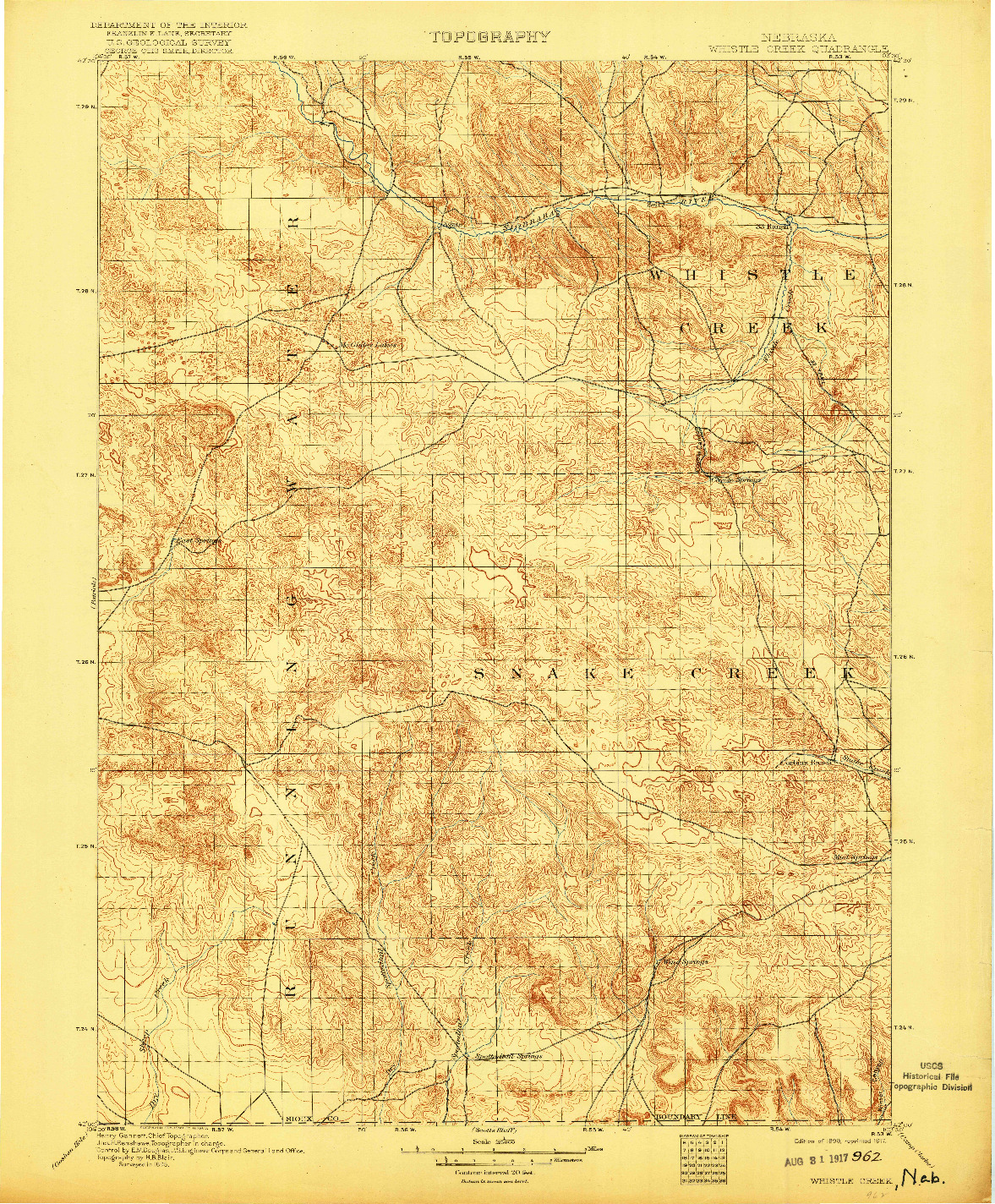USGS 1:125000-SCALE QUADRANGLE FOR WHISTLE CREEK, NE 1899