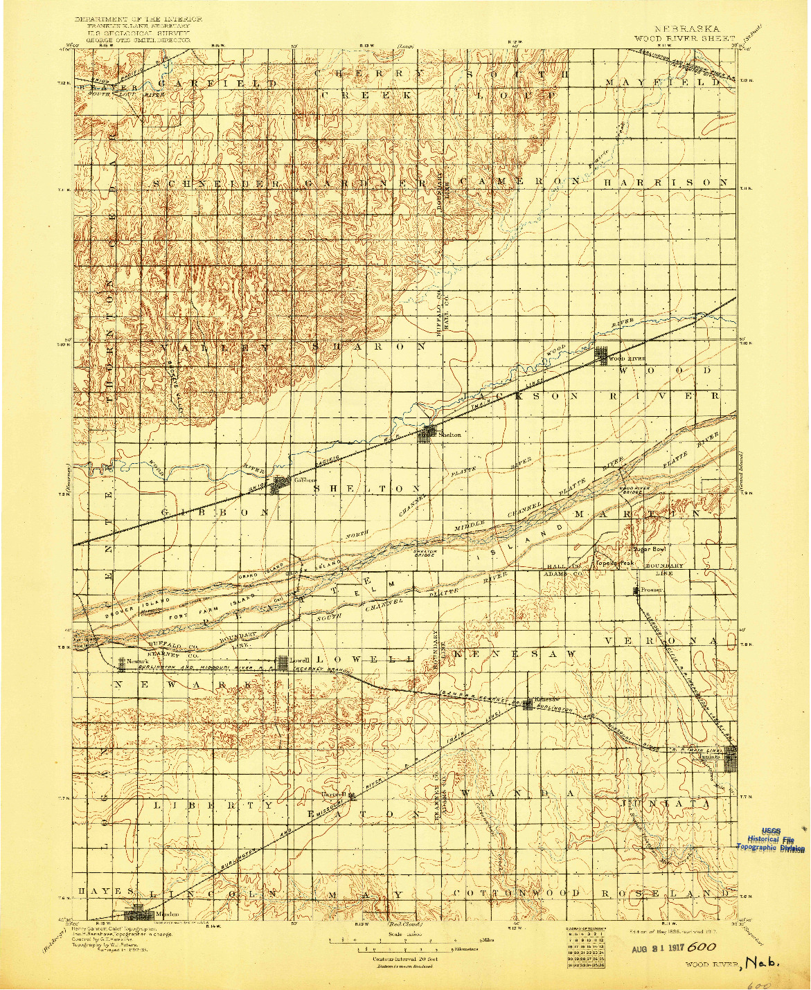 USGS 1:125000-SCALE QUADRANGLE FOR WOOD RIVER, NE 1896