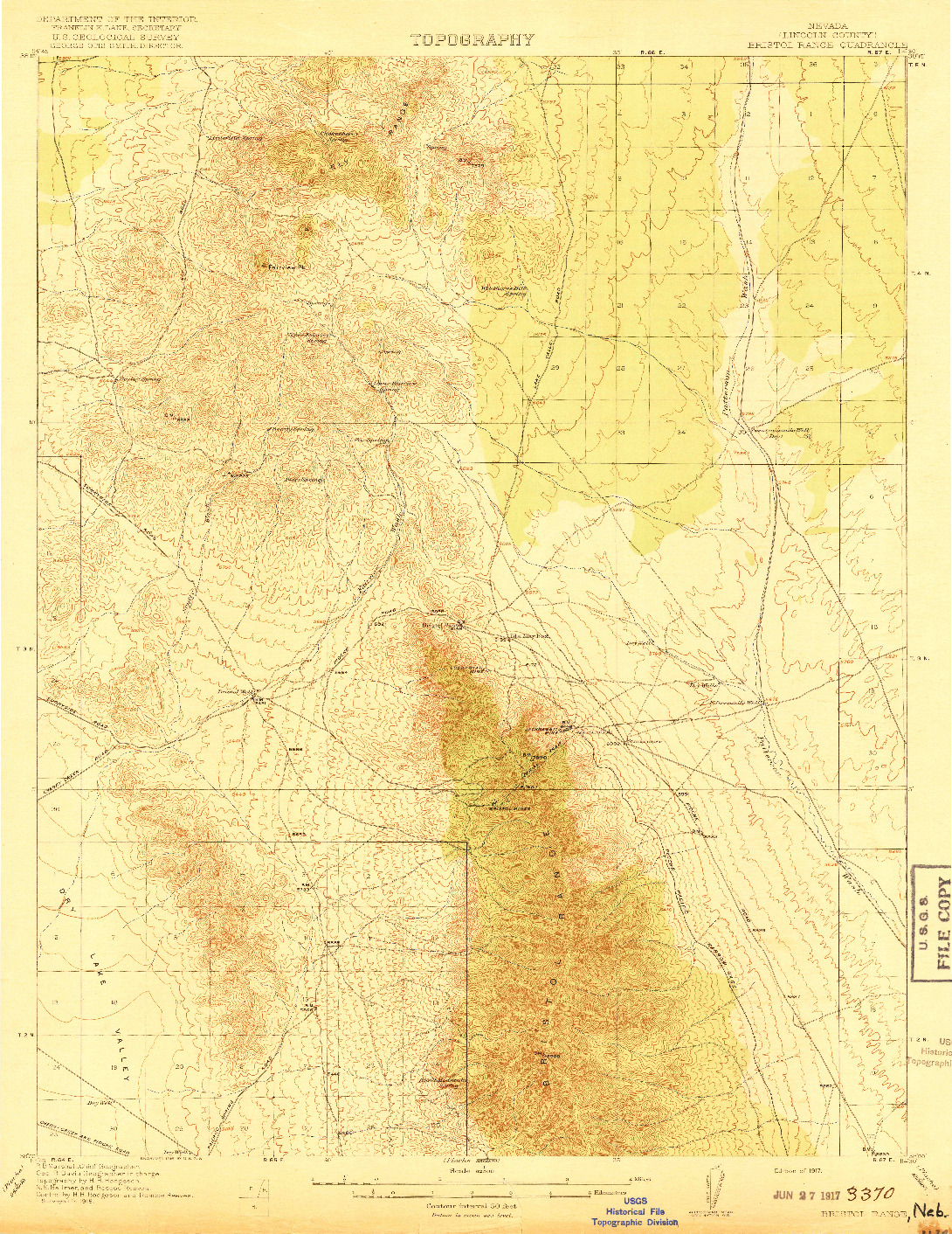 USGS 1:62500-SCALE QUADRANGLE FOR BRISTOL RANGE, NV 1917