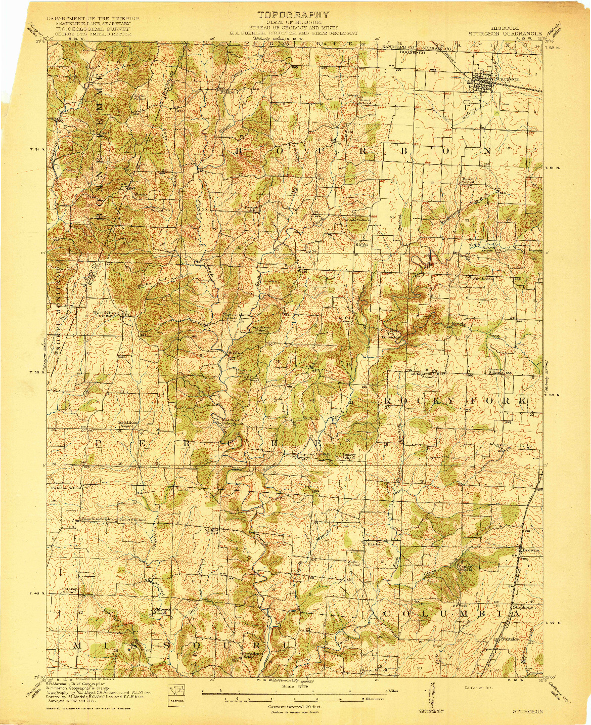USGS 1:62500-SCALE QUADRANGLE FOR STURGEON, MO 1917