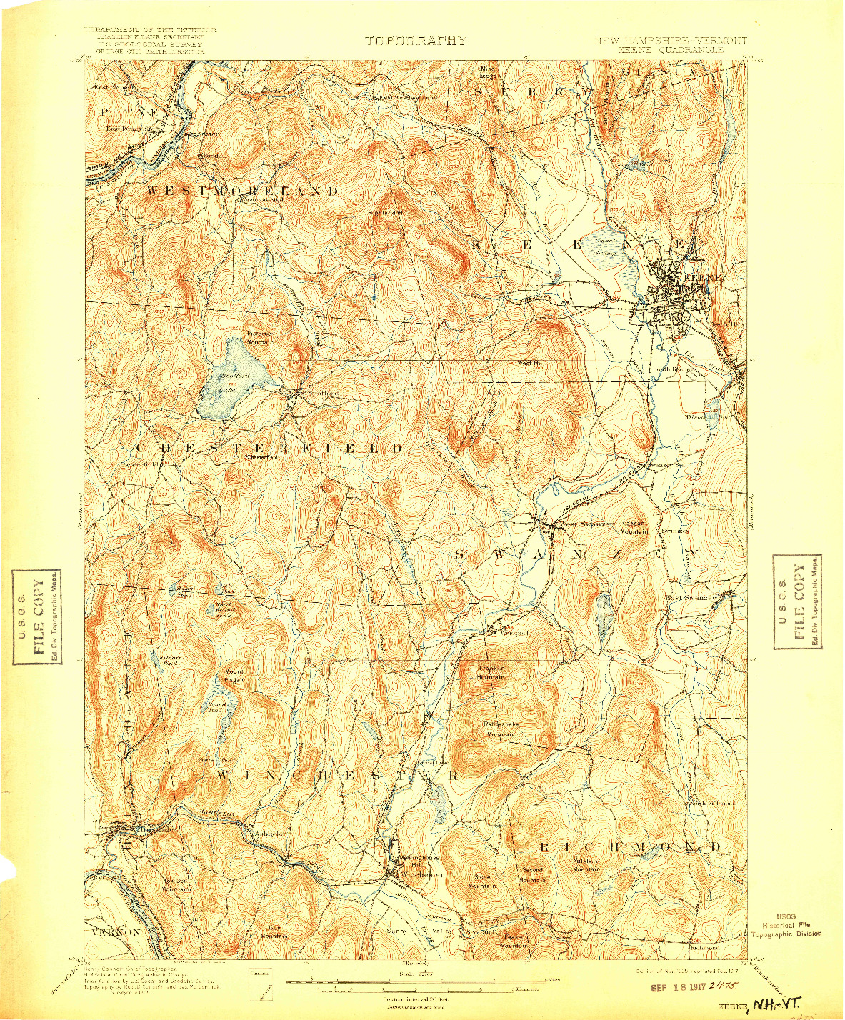 USGS 1:62500-SCALE QUADRANGLE FOR KEENE, NH 1898