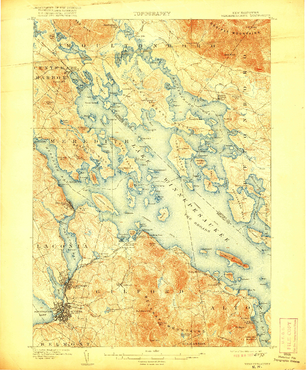 USGS 1:62500-SCALE QUADRANGLE FOR WINNEPESAUKEE, NH 1909