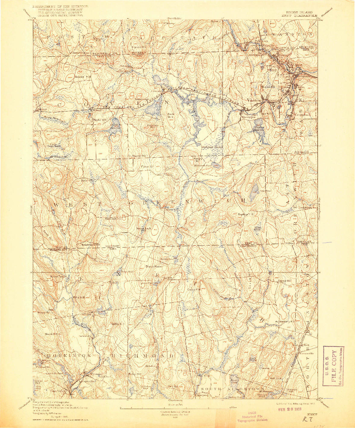 USGS 1:62500-SCALE QUADRANGLE FOR KENT, RI 1894