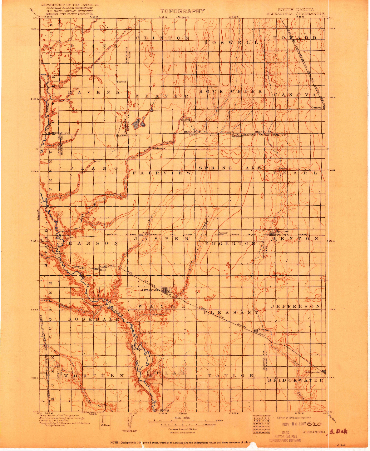 USGS 1:125000-SCALE QUADRANGLE FOR ALEXANDRIA, SD 1899