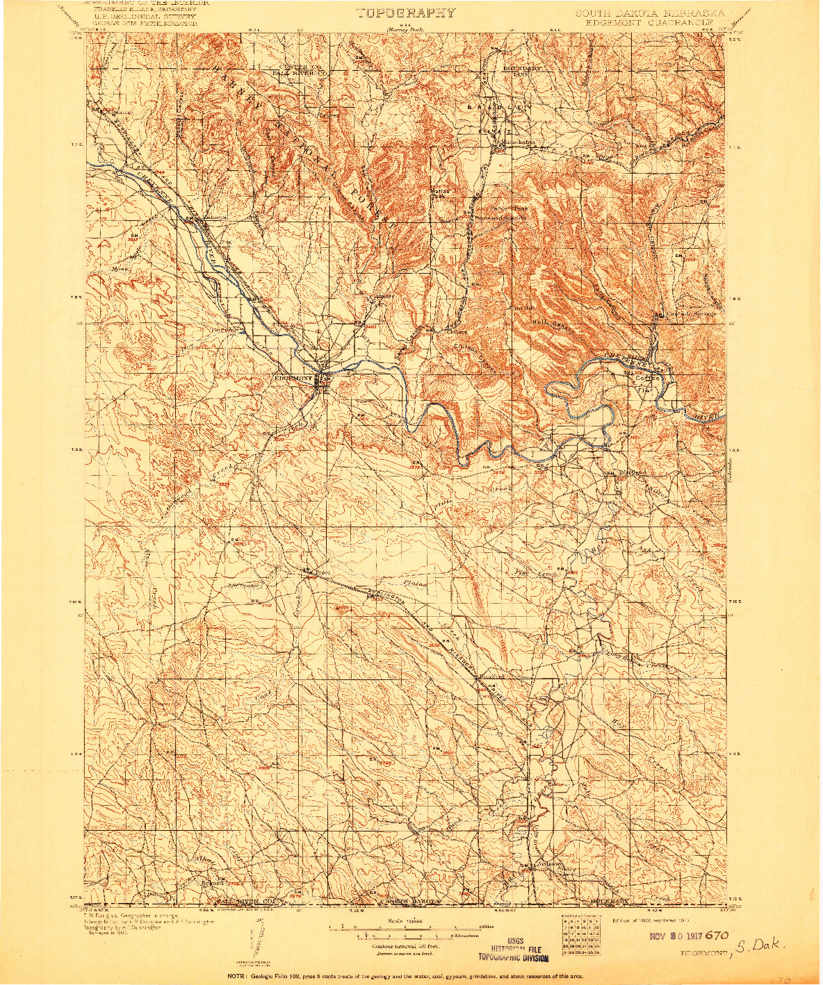 USGS 1:125000-SCALE QUADRANGLE FOR EDGEMONT, SD 1902