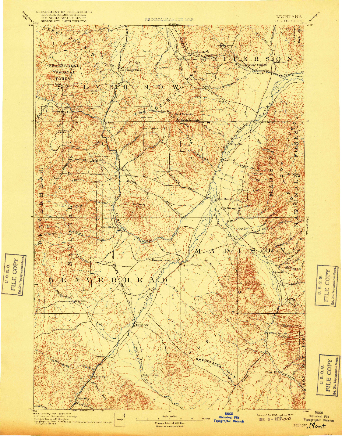 USGS 1:250000-SCALE QUADRANGLE FOR DILLON, MT 1893