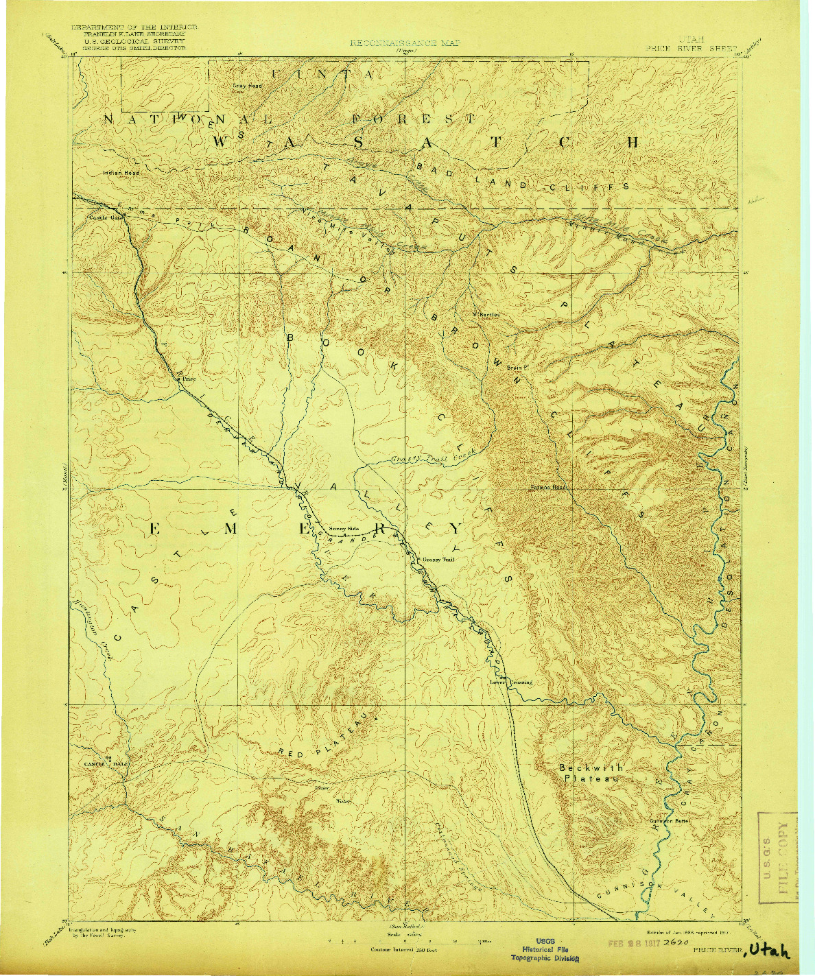 USGS 1:250000-SCALE QUADRANGLE FOR PRICE RIVER, UT 1886