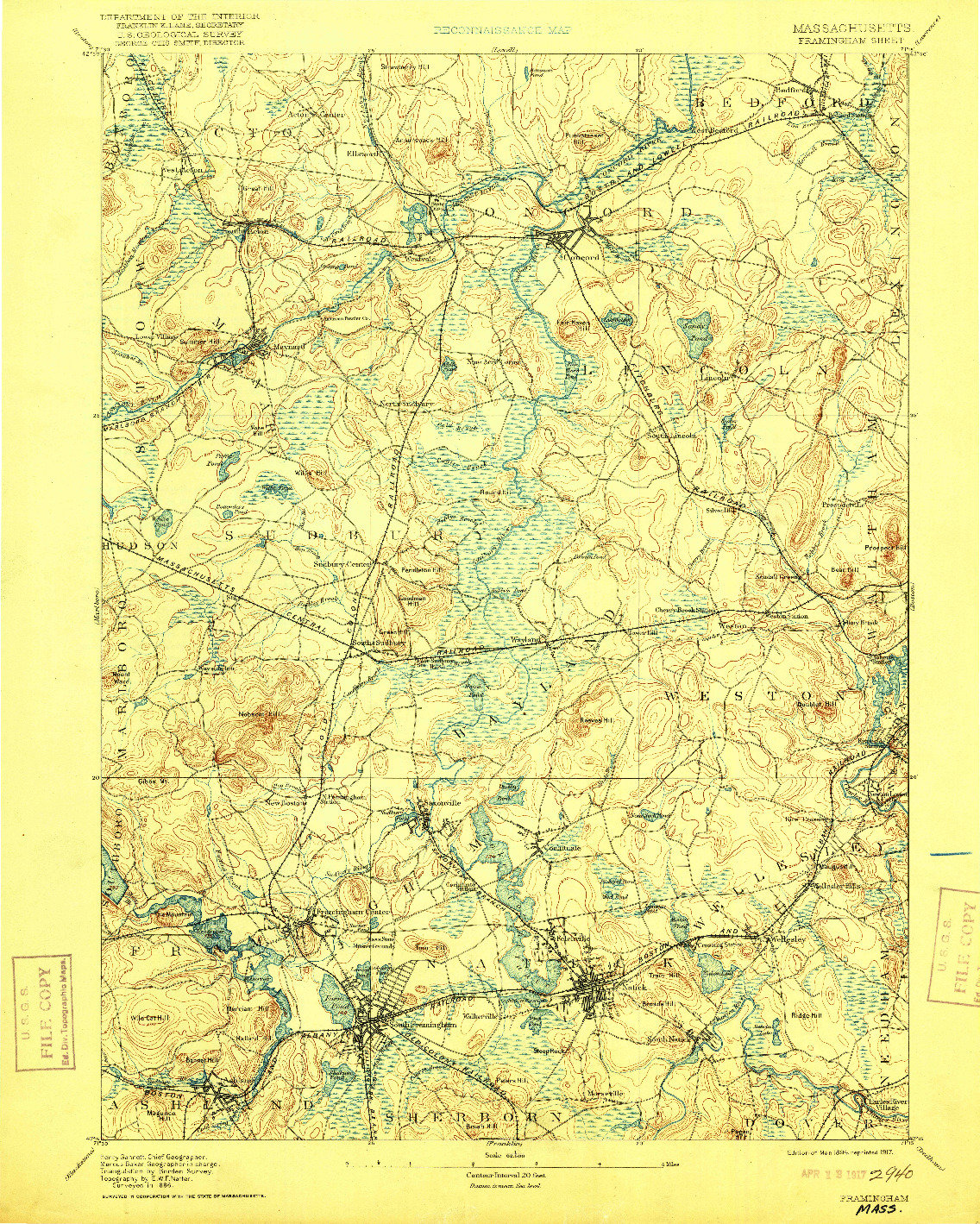 USGS 1:62500-SCALE QUADRANGLE FOR FRAMINGHAM, MA 1894