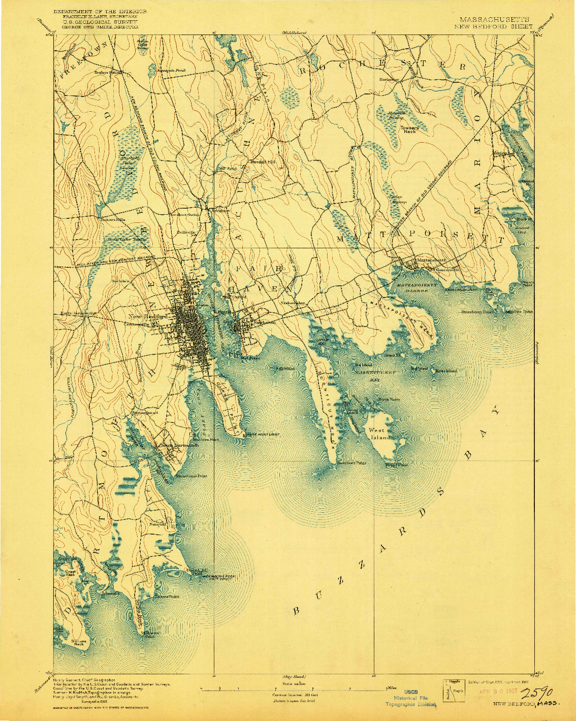 USGS 1:62500-SCALE QUADRANGLE FOR NEW BEDFORD, MA 1893