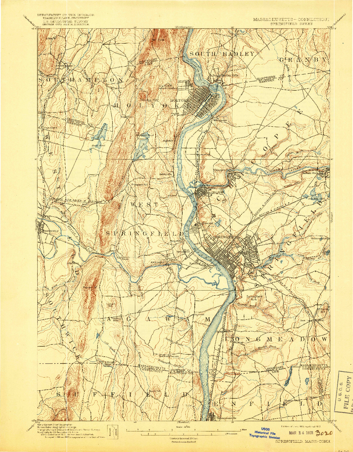 USGS 1:62500-SCALE QUADRANGLE FOR SPRINGFIELD, MA 1895