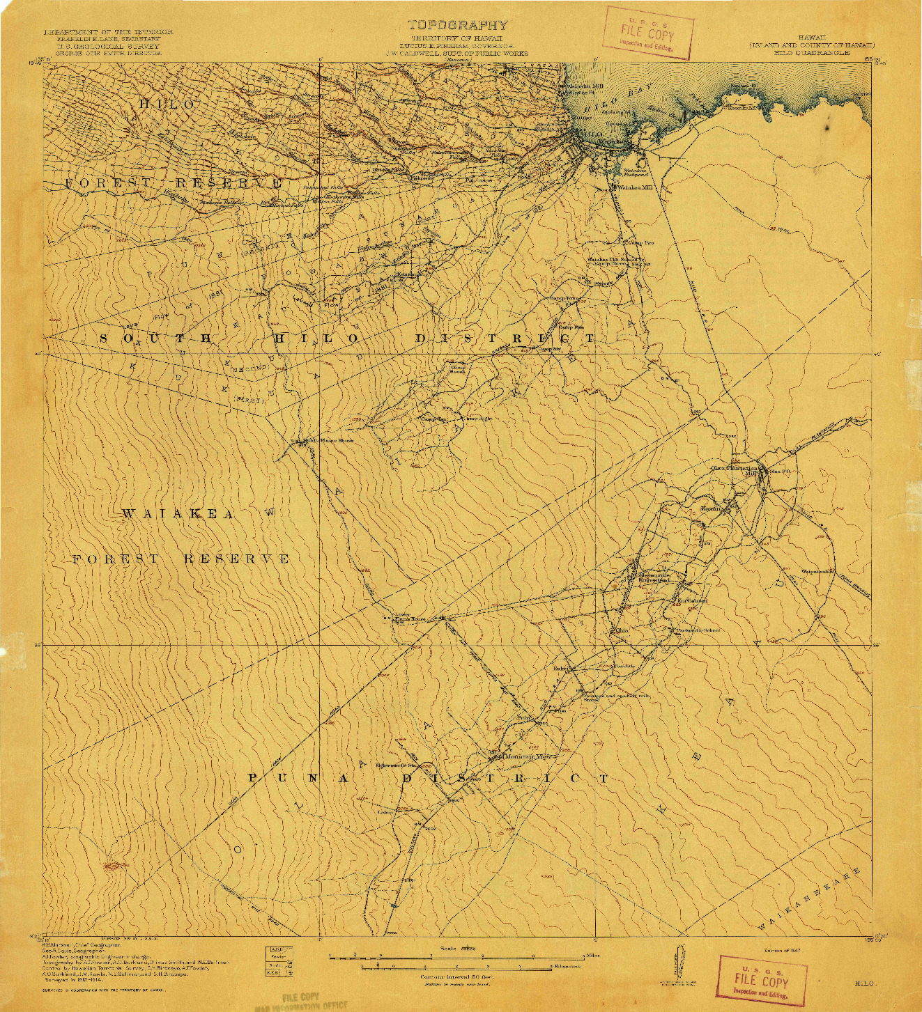 USGS 1:62500-SCALE QUADRANGLE FOR HILO, HI 1917