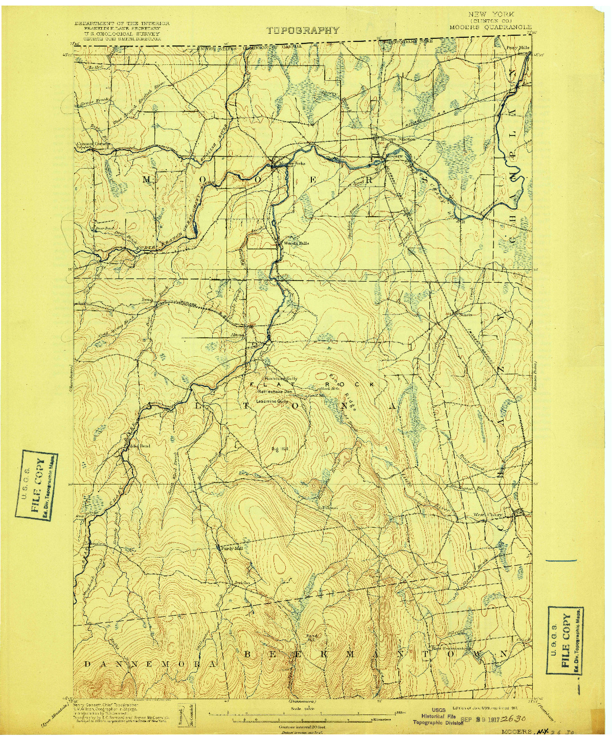 USGS 1:62500-SCALE QUADRANGLE FOR MOOERS, NY 1899