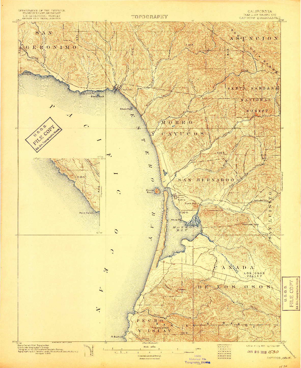 USGS 1:62500-SCALE QUADRANGLE FOR CAYUCOS, CA 1897