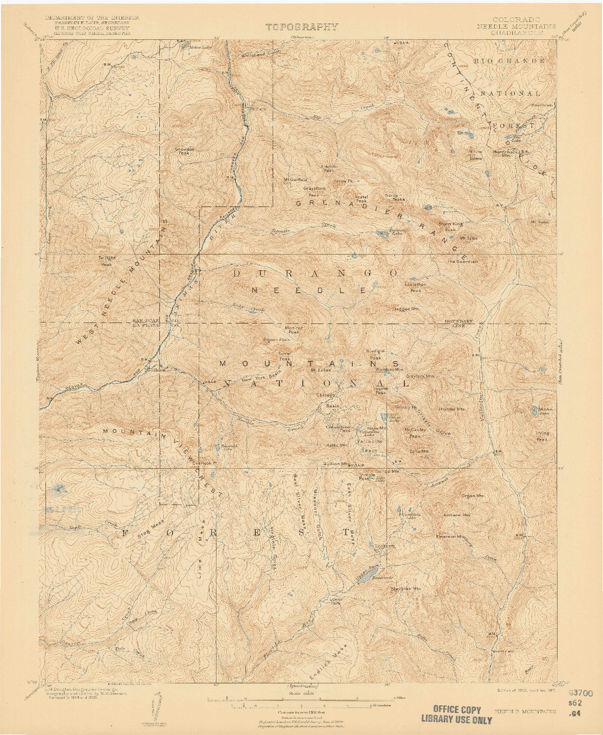 USGS 1:62500-SCALE QUADRANGLE FOR NEEDLE MOUNTAINS, CO 1902