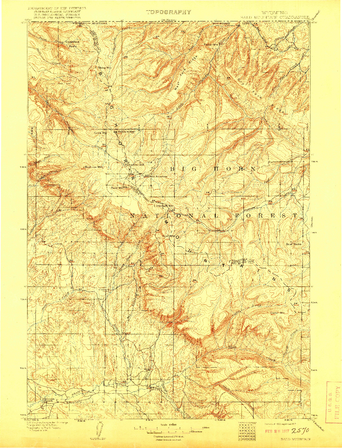 USGS 1:125000-SCALE QUADRANGLE FOR BALD MOUNTAIN, WY 1901