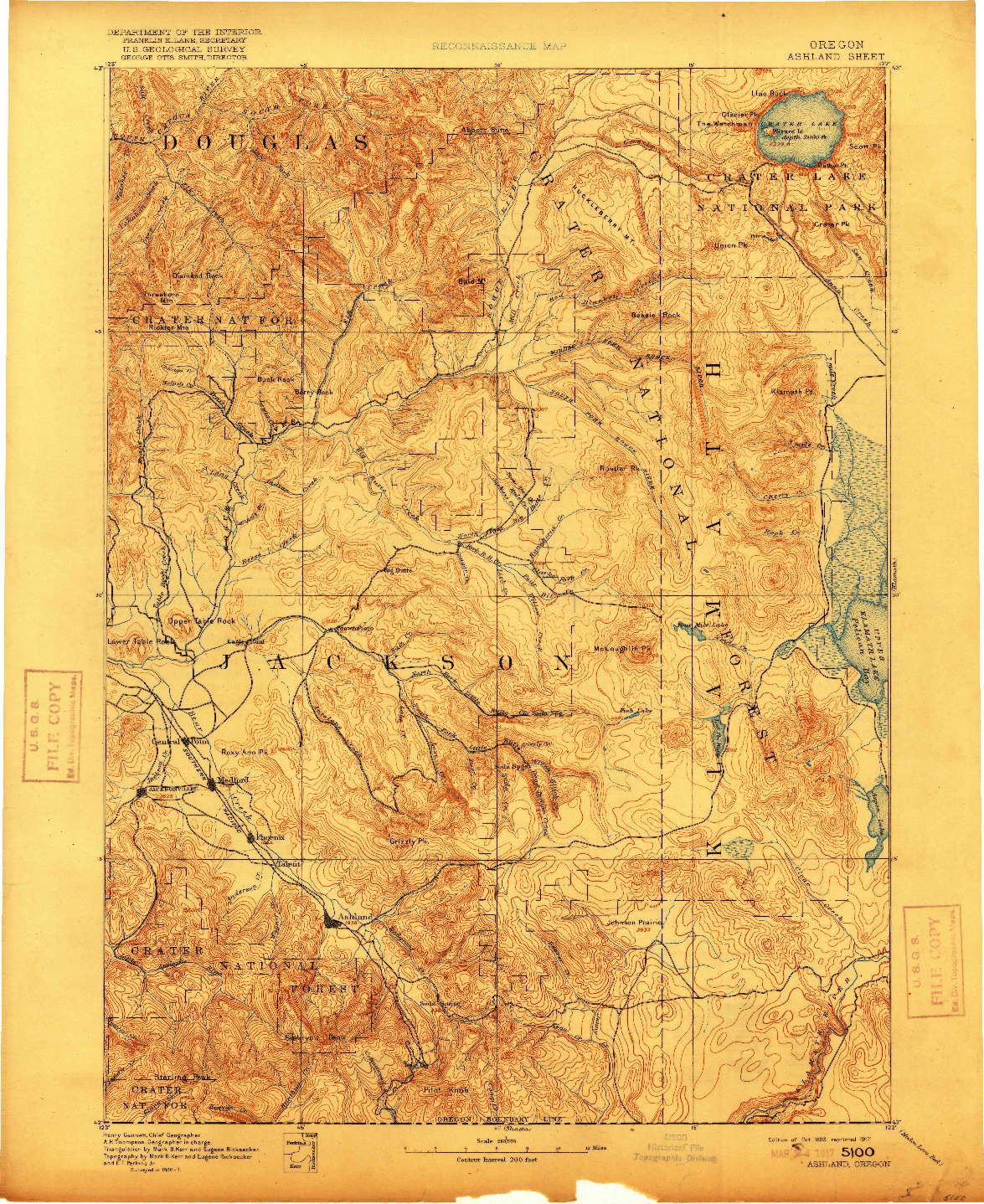 USGS 1:250000-SCALE QUADRANGLE FOR ASHLAND, OR 1893