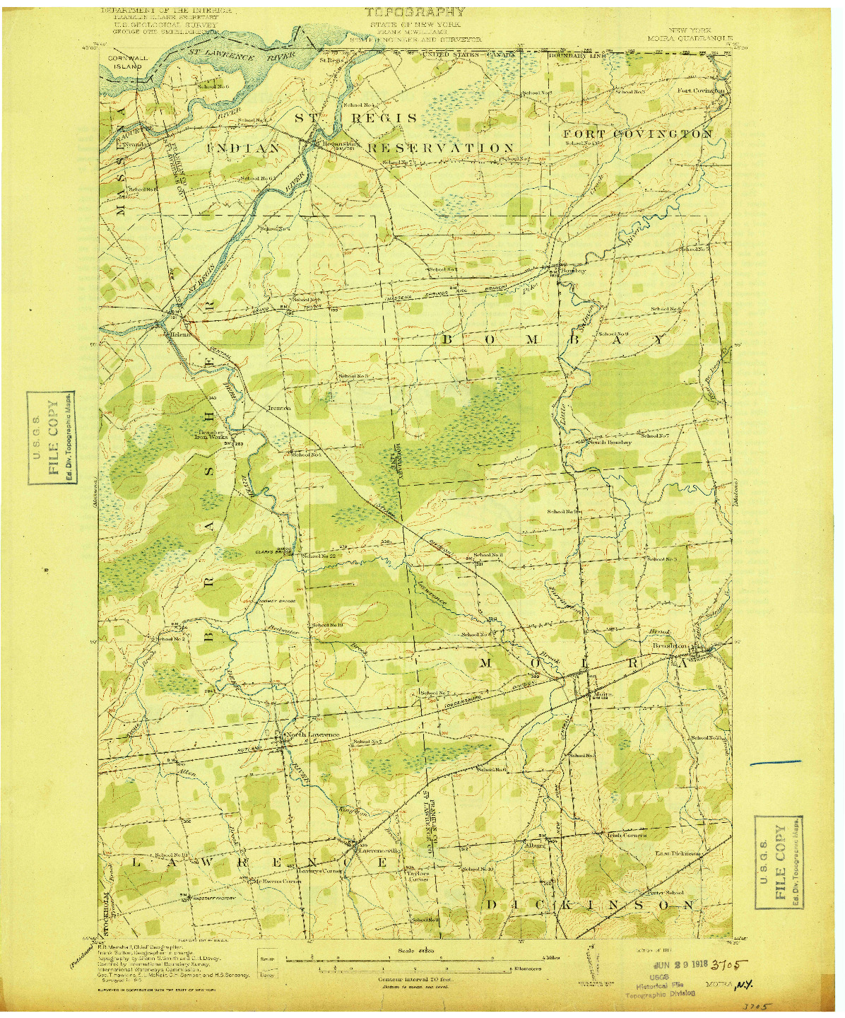 USGS 1:62500-SCALE QUADRANGLE FOR MOIRA, NY 1917