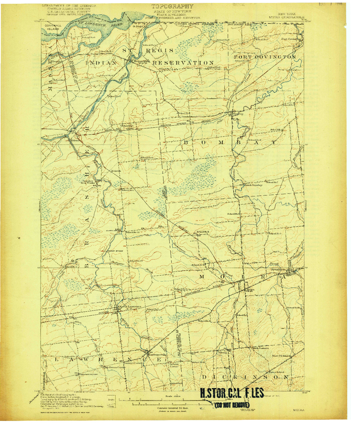 USGS 1:62500-SCALE QUADRANGLE FOR MOIRA, NY 1917