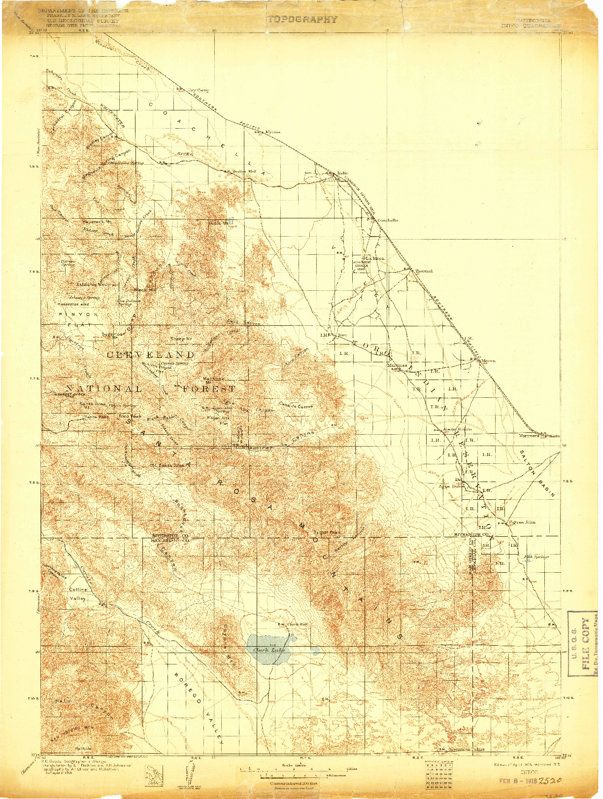 USGS 1:125000-SCALE QUADRANGLE FOR INDIO, CA 1904
