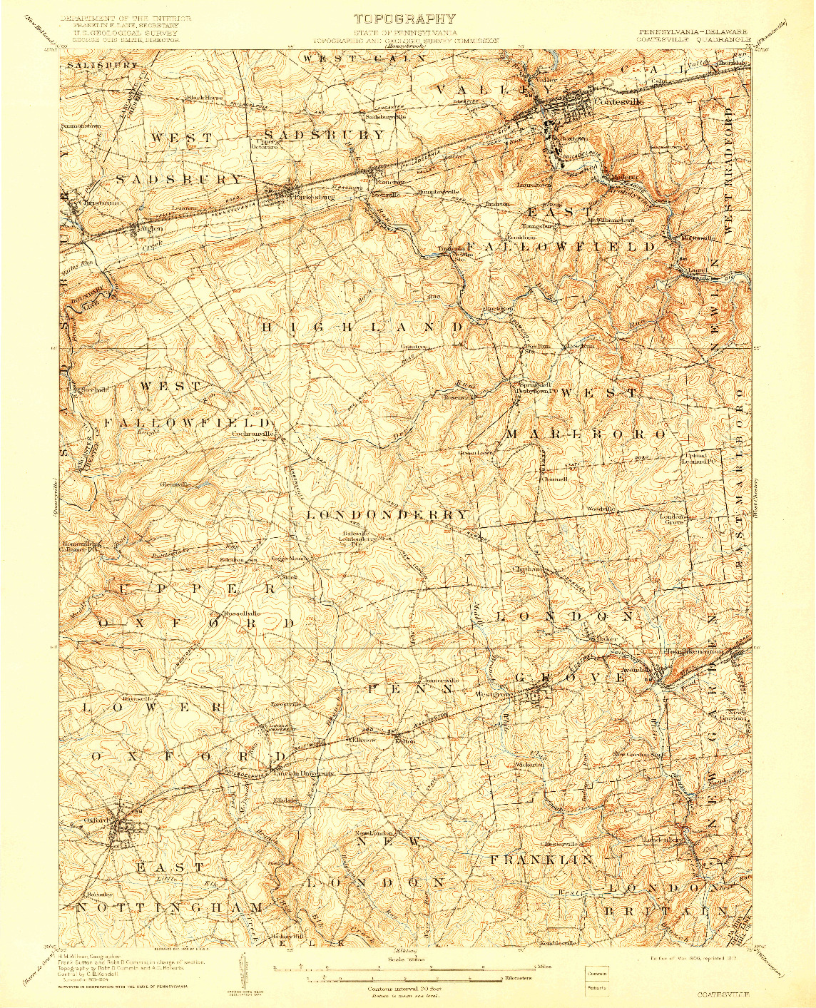 USGS 1:62500-SCALE QUADRANGLE FOR COATESVILLE, PA 1906