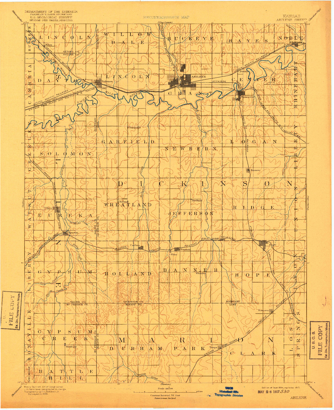 USGS 1:125000-SCALE QUADRANGLE FOR ABILENE, KS 1894