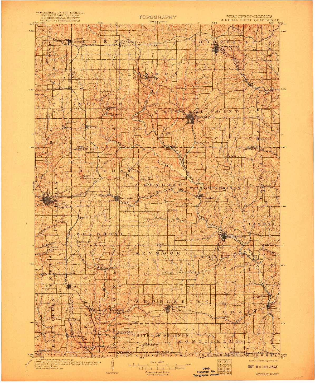 USGS 1:125000-SCALE QUADRANGLE FOR MINERAL POINT, WI 1902