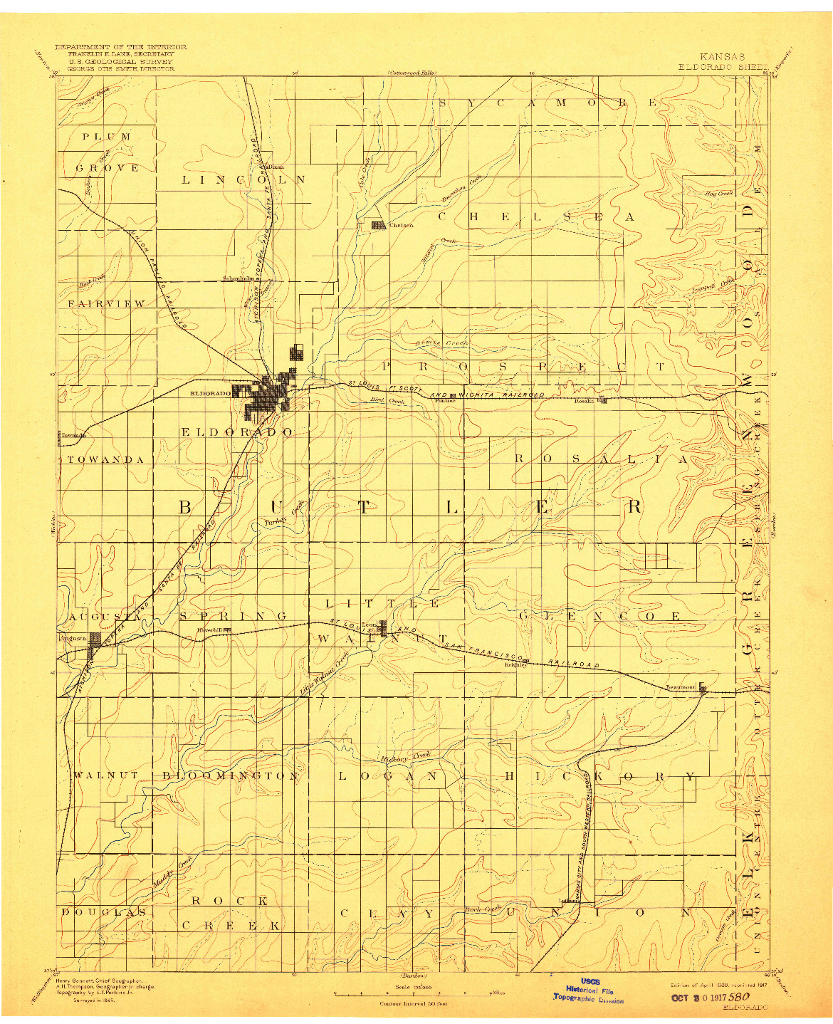 USGS 1:125000-SCALE QUADRANGLE FOR ELDORADO, KS 1888