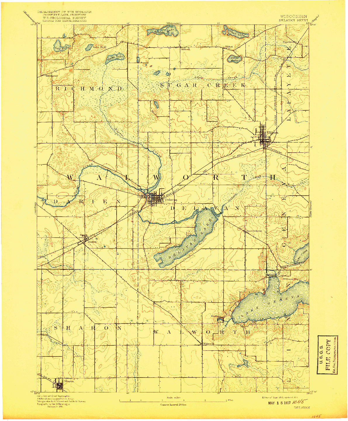 USGS 1:62500-SCALE QUADRANGLE FOR DELAVAN, WI 1893