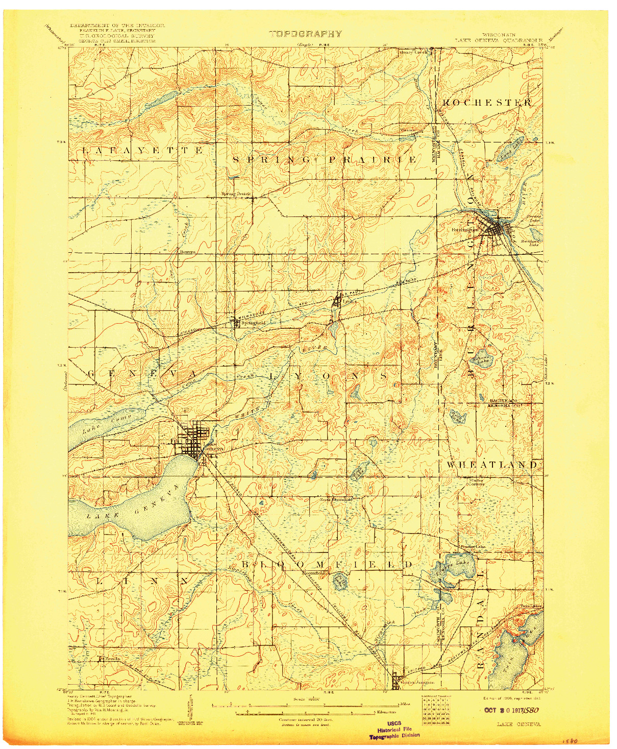 USGS 1:62500-SCALE QUADRANGLE FOR LAKE GENEVA, WI 1906