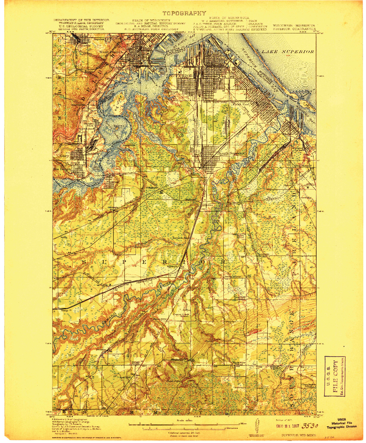 USGS 1:62500-SCALE QUADRANGLE FOR SUPERIOR, WI 1917