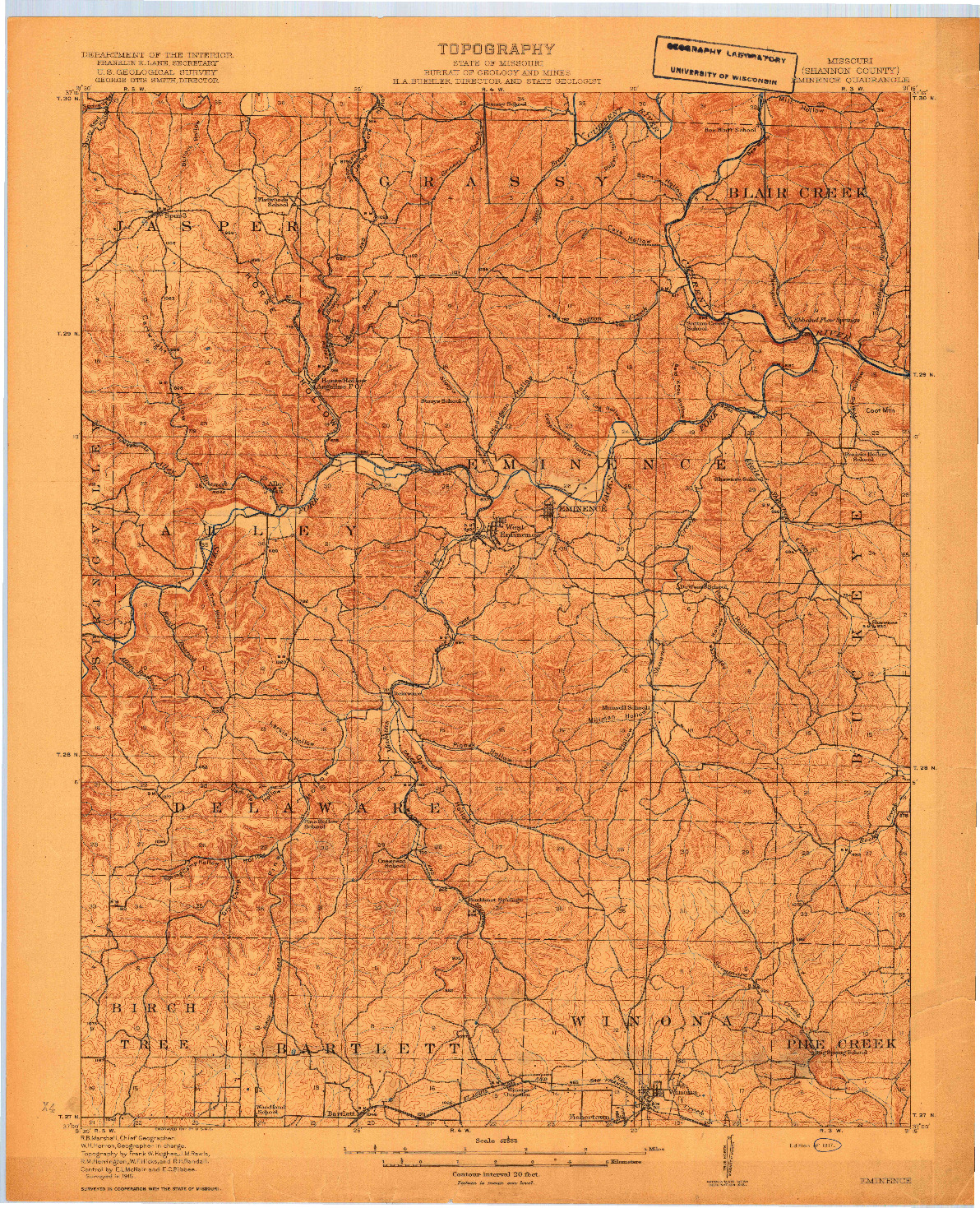 USGS 1:62500-SCALE QUADRANGLE FOR EMINENCE, MO 1917