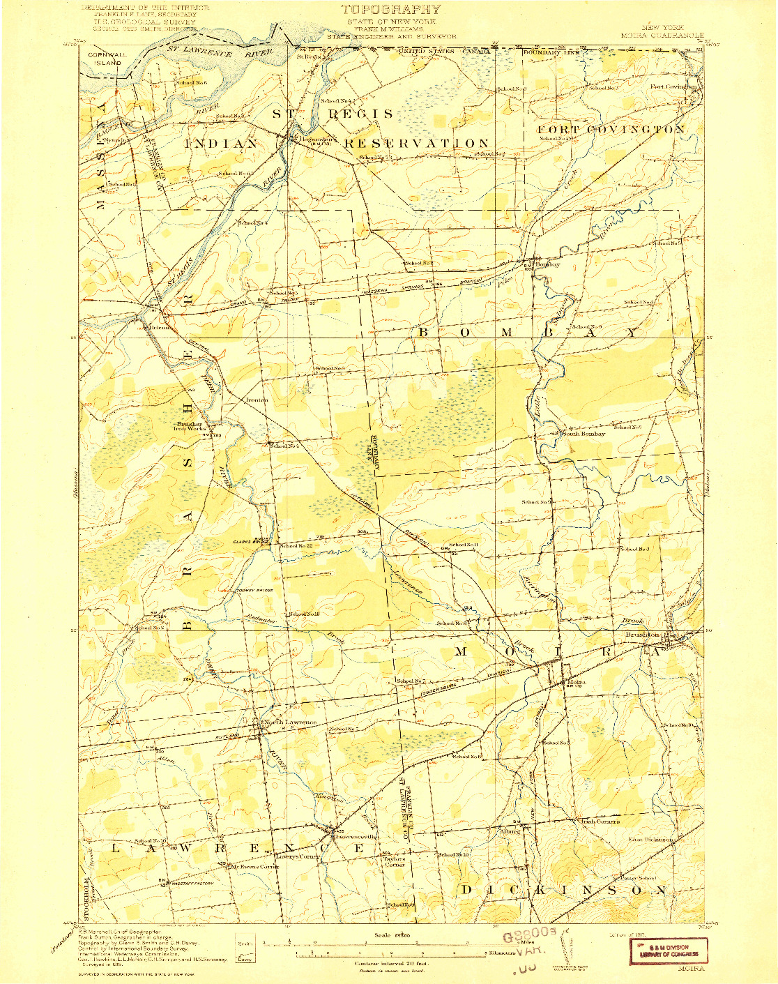 USGS 1:62500-SCALE QUADRANGLE FOR MOIRA, NY 1917