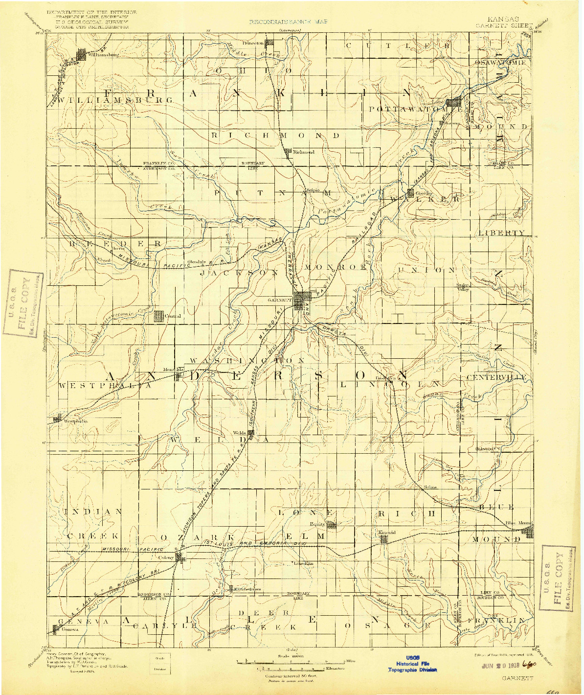 USGS 1:125000-SCALE QUADRANGLE FOR GARNETT, KS 1894