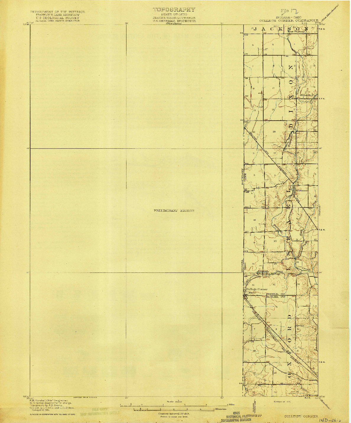 USGS 1:62500-SCALE QUADRANGLE FOR COLLEGE CORNER, IN 1918