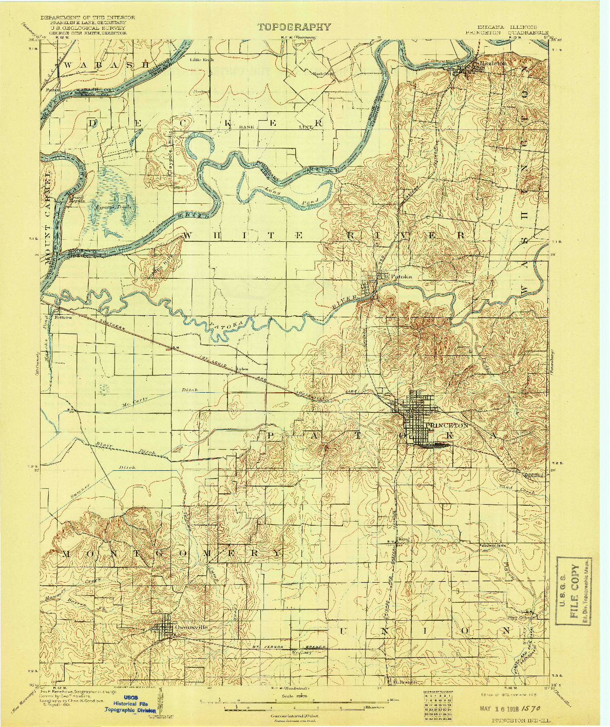 USGS 1:62500-SCALE QUADRANGLE FOR PRINCETON, IN 1903