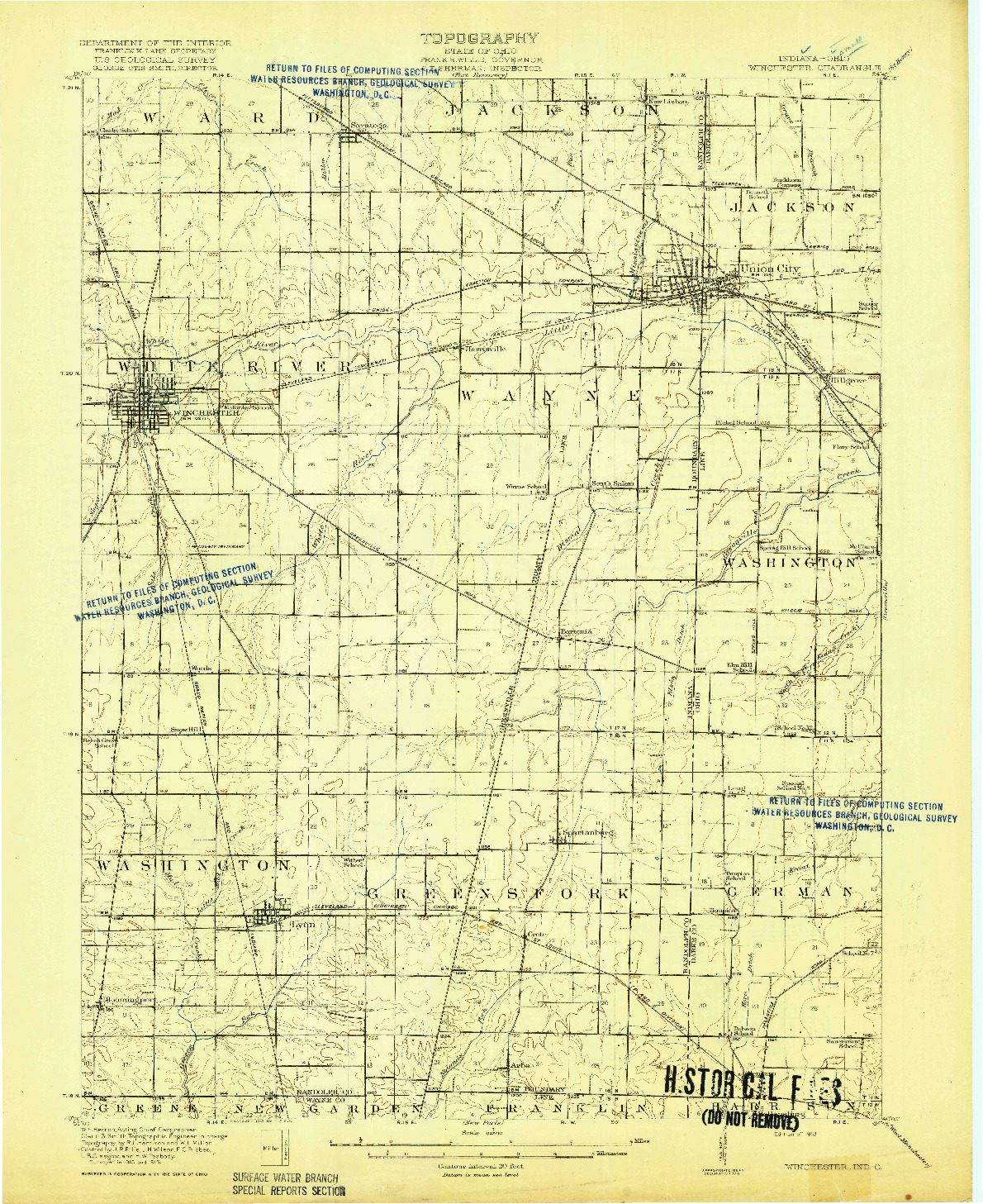 USGS 1:62500-SCALE QUADRANGLE FOR WINCHESTER, IN 1918