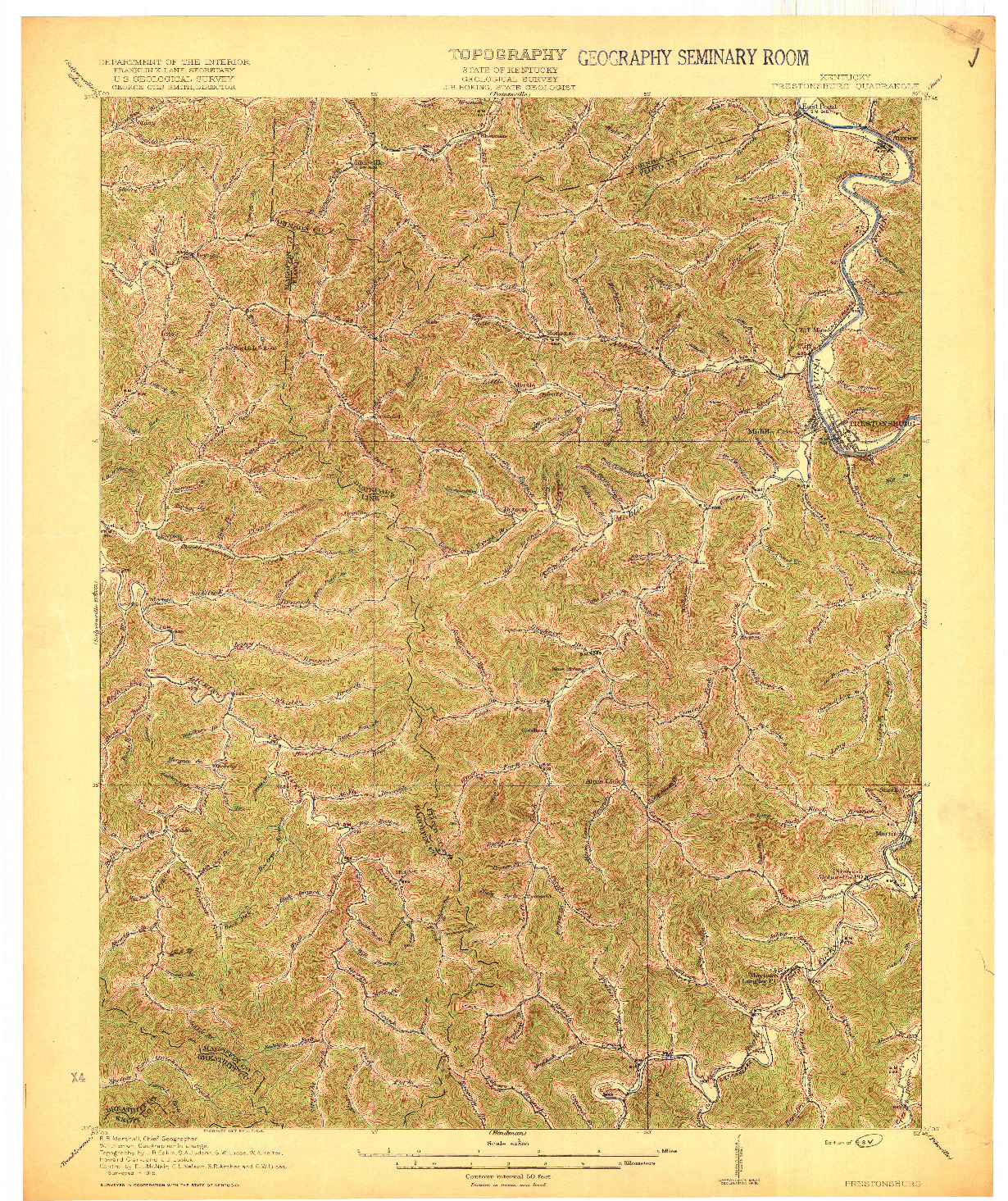 USGS 1:62500-SCALE QUADRANGLE FOR PRESTONSBURG, KY 1918