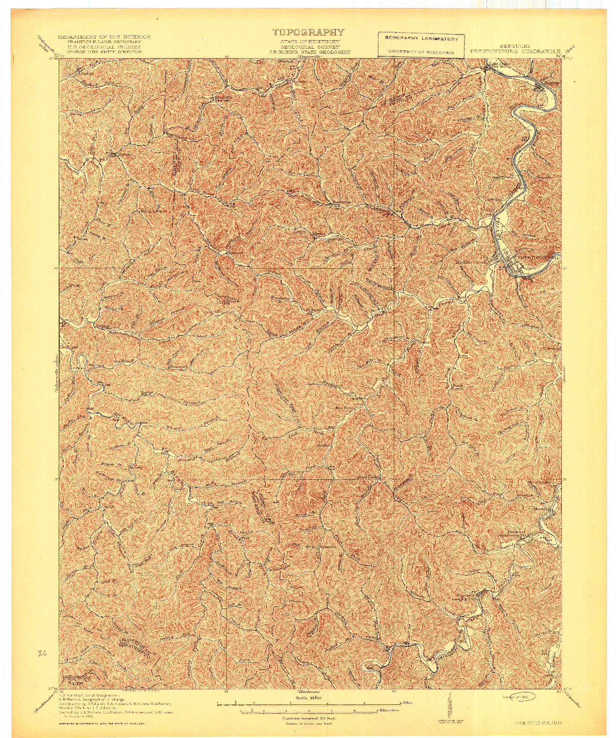 USGS 1:62500-SCALE QUADRANGLE FOR PRESTONSBURG, KY 1918