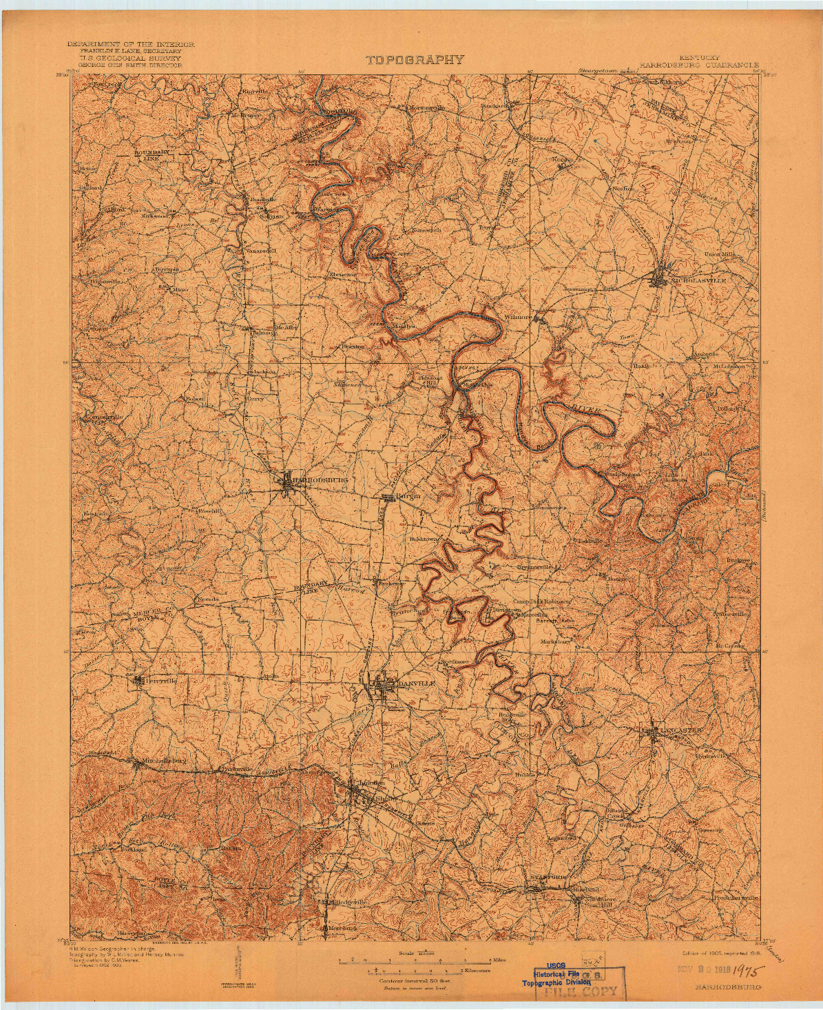 USGS 1:125000-SCALE QUADRANGLE FOR HARRODSBURG, KY 1905