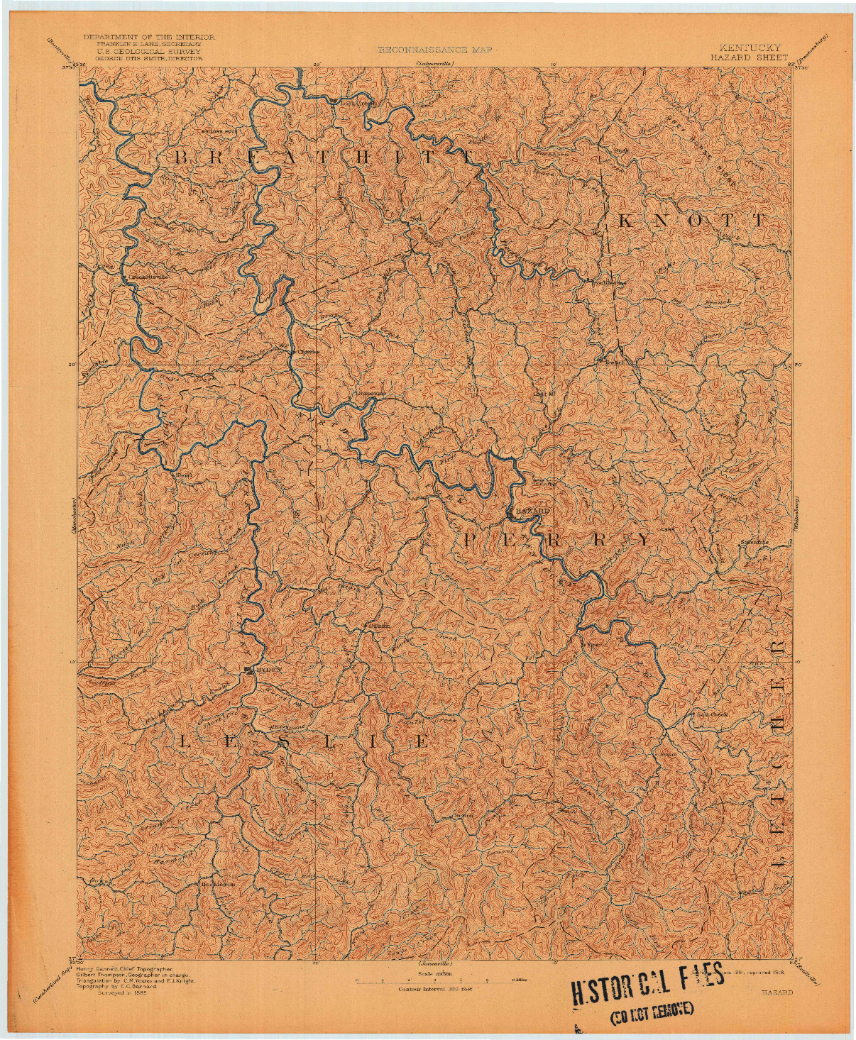 USGS 1:125000-SCALE QUADRANGLE FOR HAZARD, KY 1891