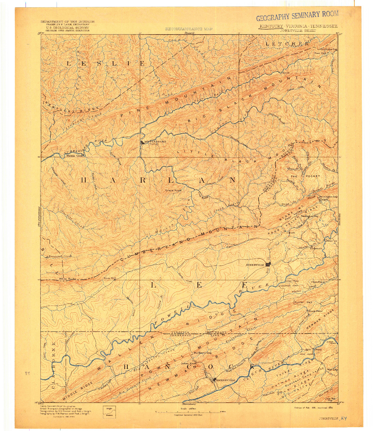 USGS 1:125000-SCALE QUADRANGLE FOR JONESVILLE, KY 1891