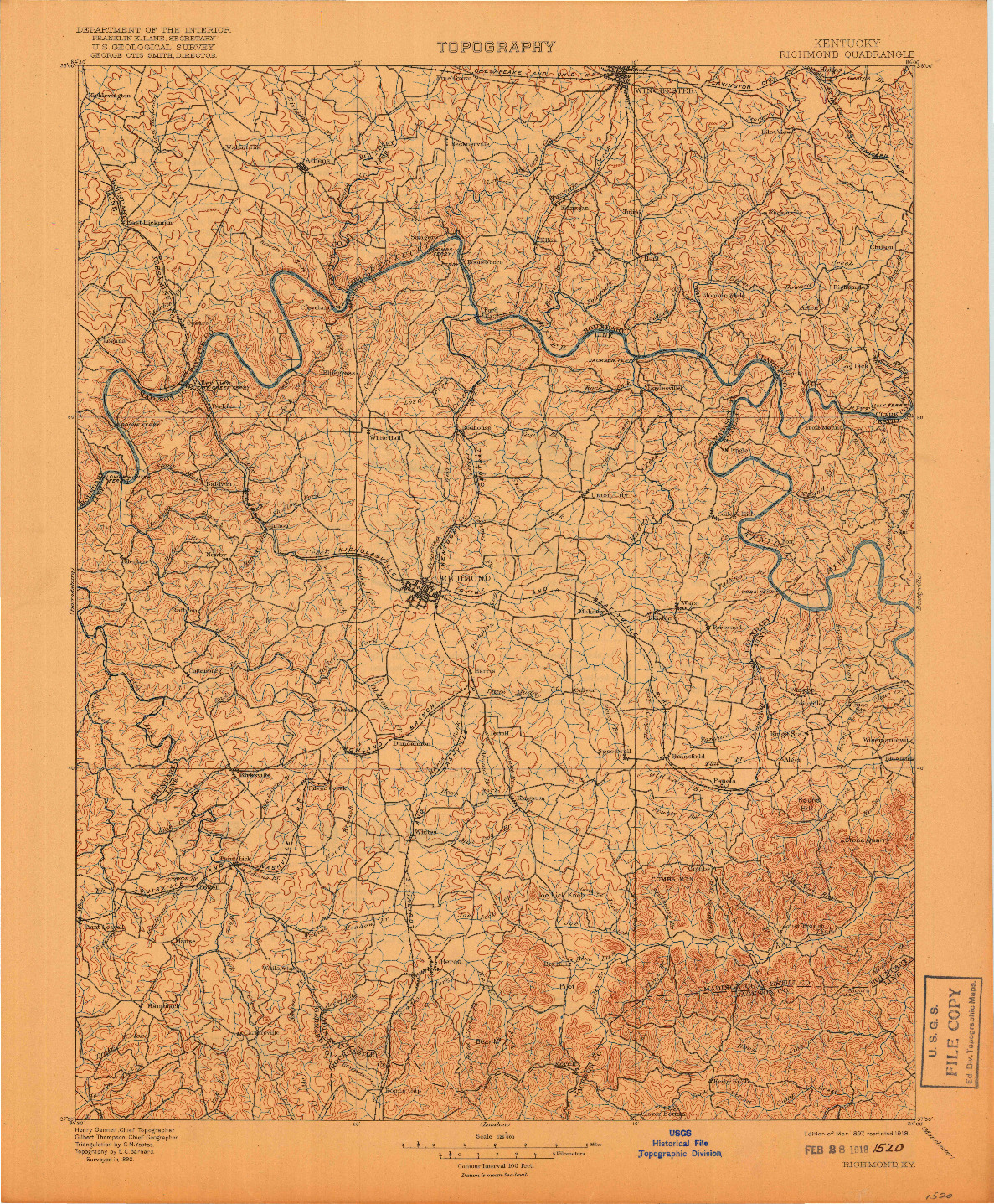 USGS 1:125000-SCALE QUADRANGLE FOR RICHMOND, KY 1897