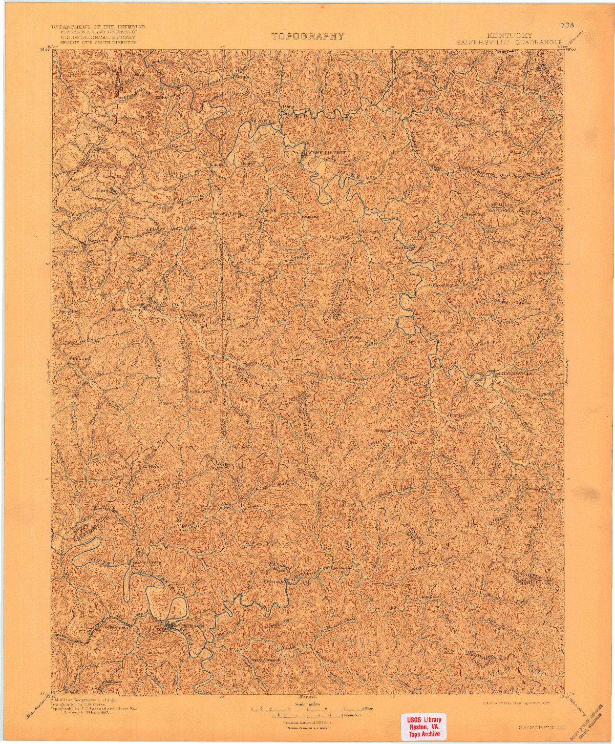 USGS 1:125000-SCALE QUADRANGLE FOR SALYERSVILLE, KY 1899